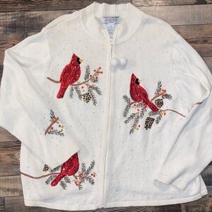 Vintage Women's sequin Cardinal Embroidered Sweater